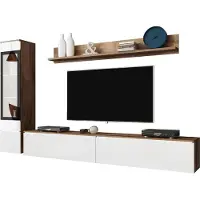 Mirjan 24 Wohnwand Vera I, Stilvoll Wohnzimmer-Set, TV-Schrank, Modern Mediawand (Wotan / Weiß Hochglanz, mit Beleuchtung)