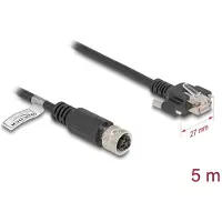DeLOCK M12 Kabel D-kodiert 4 Pin Buchse zu RJ45 Stecker mit Schrauben Cat.5e FTP 5 m schwarz, 5 m, Cat5e, F/UTP (FTP), M12, RJ-45, Schwarz