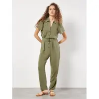 Apricot Jumpsuit "Gathered Sleeve Button Down Jumpsuit", Damen, Gr. M (38), N-Gr, grün (khaki), Obermaterial: 100% Polyester PES., Overalls Jumpsuit, mit Knopfleiste, mit Taillengürtel