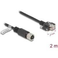 DeLOCK M12 Kabel D-kodiert 4 Pin Buchse zu RJ45 Stecker mit Schrauben Cat.5e FTP 2 m schwarz, 2 m, Cat5e, F/UTP (FTP), M12, RJ-45, Schwarz