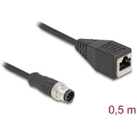DeLOCK M12 Kabel A-kodiert 8 Pin Stecker zu RJ45 Buchse PVC 0,5 m, 0,5 m, Cat5e, S/FTP (S-STP), M12, RJ-45, Schwarz
