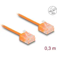 DeLOCK RJ45 Netzwerkkabel Cat.6 UTP Ultra Slim 0,3 m orange mit kurzen Steckern, 0,3 m, Cat6, U/UTP (UTP), RJ-45, RJ-45, Orange