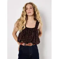 Apricot Shirttop "Animal-Print cropped Cami Top" Gr. 36, braun, Tops, Damen, S (36), gewebt, Obermaterial: 100% Viskose CV., Shirttop, mit breiten, elastischen Trägern