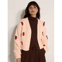 Apricot Cardigan "Grobe Strickjacke", Damen, Gr. L (40), orange (peach), Strick, Obermaterial: 100% Polyester PES., uni, Strickbündchen, Strickjacken Cardigan, mit Erdbeerstickerei