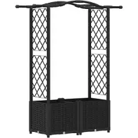 vidaXL Hochbeet mit Rankgitter und Dach Schwarz 125 x 40 x 138 cm PP