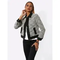 Création L Blusenblazer "Bouclé-Blazer Blazer mit modischen Fransen", Damen, Gr. 46, schwarz, ecru, gemustert, Bouclé, , Modisch, Blazer Blusenblazer