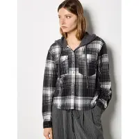 Apricot Karobluse "Kariertes Hemd", Damen, Gr. L (40), grau, gewebt, Obermaterial: 97% Polyester PES. 3% Elasthan EL., kariert, normal, Blusen Karobluse, mit Kapuze