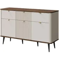Mirjan 24 Sideboard 3S3D MARLY REG 10, Kommode mit drei Schubladen und drei Drehtüren, Schwarze Metallfüße (Farbe: Cashmere / Cashmere + Nuss)