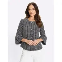 HEINE Blusenblazer "Blazer Bouclé-Blazer mit Volant-Ärmeln", Damen, Gr. 36, schwarz-weiß (marine, ecru, gemustert), Bouclé, , Elegant, Rundhals, Blazer Blusenblazer