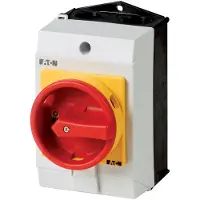 Eaton Power Quality Eaton 222585 Hauptschalter, T0, 20 A, Aufbau, 2 Baueinheit(en), 3-polig, 1 Öffner, NOT-AUS-Funktion, mit rotem Drehgriff und gelbem Sperrkranz