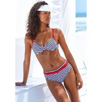 s.Oliver Bügel-Bikini-Top "Elain", Damen, Gr. 36, Cup F, schwarz-weiß (marine, weiß), Recycling-Polyamid, geringelt, Bikini-Oberteile Bügel-Bikini-Top, mit kontrastfarbigen Zierringen