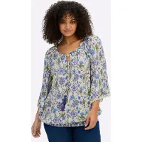 Sheego Klassische Bluse BY JOE BROWNS "3/4-Arm-Bluse Tunika im Boho-Look", Damen, Gr. 44, bunt (champagner, royalblau, gemustert), Modisch, Rundhals, Blusen Klassische Bluse