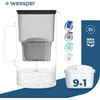 Wessper D2 BOROSILICATE Wasserfilterkanne 3 L Schwarz – Glasfilterkanne mit 10 AquaMax Filter