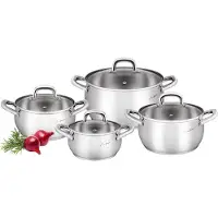Lamart LT1111 Kochgeschirr-Set, 8-teilig, geeignet für alle Herdarten, einschließlich Induktion, spülmaschinenfest, Edelstahl / Glas, Volumen: 1,8L / 2,6L / 3,6L / 6,0L