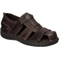 American Club CY 195 Herren Leder Sandalen geschlossen Memory Foam Klettverschluss bequem, Braun 42