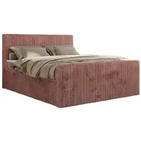 MKS Meble Boxspringbett Cord 200x200, Polsterbett Bett Cord, Boxspringbett mit Matratze H4, Bett 200x200 mit Bettkasten und Kopfteil, Doppelbett mit Stauraum, Topper T25 -Tiliano Duo - Rosa Cord - H4