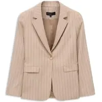 Bugatti 1100000002199 "Regular Fit", Damen, Gr. 44, beige (50, beige), Canvas, 73% Polyester, 24% Viskose, 3% Elasthan, gestreift, regular fit, Blazer 1100000002199, mit Reverskragen und Streifen