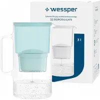 Wessper D2 BOROSILICATE Wasserfilterkanne 3 L Minze – Glasfilterkanne mit AquaMax Filter