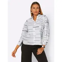 Création L Langarmbluse , Damen, Gr. 42, schwarz-weiß (ecru, schwarz, bedruckt), 50% Baumwolle, 50% Polyester, gemustert, Blusen Langarmbluse