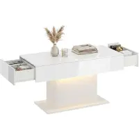 HOMCOM Couchtisch Wohnzimmertisch mit LED Beleuchtung, für Wohnzimmer Weiß