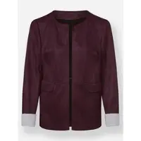 Witt Blusenblazer "Lederimitat-Blazer Lederimitat-Blazer in Velours-Optik", Damen, Gr. 40, rot (burgund), Modisch, Rundhals, Blazer Blusenblazer