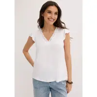 Bonprix T-Shirt "Shirt aus Viskose-Mix", Damen, Gr. 52/54 (XXL), weiß, Obermaterial: 95% Viskose, 5% Elasthan, bequem, Shirts T-Shirt, bequeme Passform, Kurzarm-Design, für vielseitige Anlässe