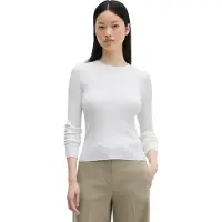 Marc O'Polo Rundhalspullover "DFB Travel Collection", Damen, Gr. XS, weiß (silky weiß), Jersey, Obermaterial: 80% Viskose, 20% Polyester, slim fit, Rundhals, Pullover Rundhalspullover, aus Viskose-Mix