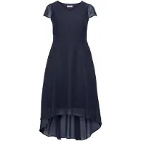 Sheego Abendkleid "Abendkleid", Damen, Gr. 58, Normalgrößen, blau (marine), Georgette, 100% Polyester, unifarben, lang, V-Ausschnitt, Kleider Abendkleid