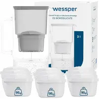 Wessper D2 BOROSILICATE Wasserfilterkanne 3 L Grau – Glasfilterkanne mit 10 AquaMax Filter