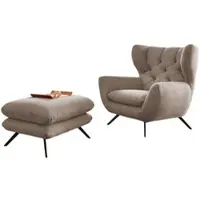 KAWOLA Sessel CHARME Hochlehnsessel Cord taupe mit Hockerbank