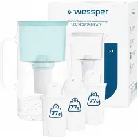 Wessper D2 BOROSILICATE Wasserfilterkanne 3 L Minze – Glasfilterkanne mit 4 AquaClassic Filter