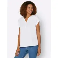 Casual Looks Kurzarmbluse , Damen, Gr. 54, weiß, 100% Baumwolle, unifarben, Rundhals, Blusen Kurzarmbluse