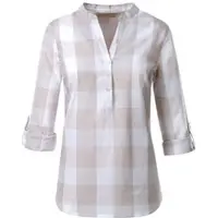 Casual Looks Schlupfbluse , Damen, Gr. 54, grau (taupe, weiß, kariert), 100% Baumwolle, gemustert, kariert, mehrfarbig, V-Ausschnitt, Blusen Schlupfbluse
