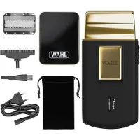 Wahl Travel Shaver Gold Edition Herren, kabellos & wiederaufladbar, kompakt & tragbar, für Haare & Bart, inkl. Ersatzklinge, Reiseetui & Metallbox