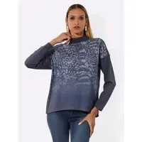 Création L Sweatshirt , Damen, Gr. 52, blau (marine, taubenblau, bedruckt), 50% Modal, 44% Polyester, 6% Elasthan, gemustert, unifarben, Sweatshirts Sweatshirt