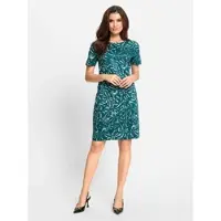 Lady Druckkleid "Kleid", Damen, Gr. 23, Kurzgrößen, grün (petrol, graphit, bedruckt), 97% Baumwolle, 3% Elasthan, gemustert, mehrfarbig, kurz, Rundhals, Kleider Druckkleid