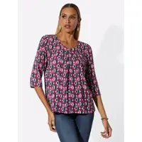 Création L Druckbluse , Damen, Gr. 44, pink (erika, malve, bedruckt), 100% Viskose, gemustert, Rundhals, Blusen Druckbluse