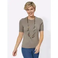 Casual Looks Kurzarmpullover "Pullover", Damen, Gr. 44, grau (taupe, meliert), 50% Baumwolle, 50% Polyacryl, unifarben, Pullover Kurzarmpullover