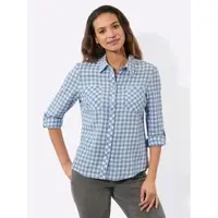 Casual Looks Flanellbluse , Damen, Gr. 52, blau (bleu, ecru, kariert), 100% Baumwolle, gemustert, kariert, Blusen Flanellbluse