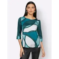 Création L Schlupfbluse , Damen, Gr. 46, grün (ecru, petrol, bedruckt), 96% Polyester, 4% Elasthan, gemustert, mehrfarbig, Rundhals, Blusen Schlupfbluse