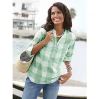 Casual Looks Schlupfbluse , Damen, Gr. 38, grün (grün, weiß, kariert), 100% Baumwolle, gemustert, kariert, mehrfarbig, V-Ausschnitt, Blusen Schlupfbluse