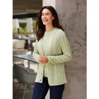 Inspirationen Strickjacke , Damen, Gr. 44, grün (schilf, meliert), 50% Baumwolle, 50% Polyacryl, gemustert, mehrfarbig, meliert, Strickjacken Strickjacke