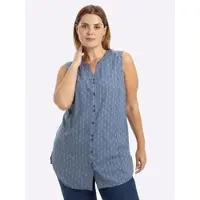 Sheego Blusentop , Damen, Gr. 58, blau (bleu, rauchblau, bedruckt), 100% Viskose, gemustert, mehrfarbig, Rundhals, Blusen Blusentop
