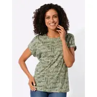 Casual Looks Print-Shirt "Druck-Shirt", Damen, Gr. 46, grün (khaki, ecru, bedruckt), 100% Baumwolle, gemustert, mehrfarbig, Rundhals, Shirts Print-Shirt