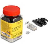 DeLOCK RJ45 Modularer Stecker mit Zugentlastung Cat.6A und robuster Knickschutztülle 25er Set, RJ45, Schwarz, Silber, Polycarbonat (PC), Cat6a, SF/UTP (S-FTP), 15 mm