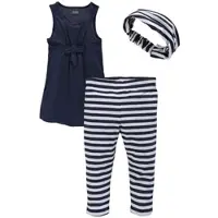 Kidsworld Kleid, Leggings & Haarband "3tlg. Set: Kleid, Capri und Haarband geringelt" Set, 3, 3 Stk. Capri und Haarband maritim geringelt