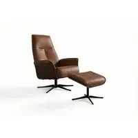 KAWOLA Relaxsessel FERREIRA Drehsessel Leder braun mit Hocker