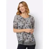 Sieh an! 2-in-1-Bluse in hellgrau-jeansblau-bedruckt | Gr.: 40