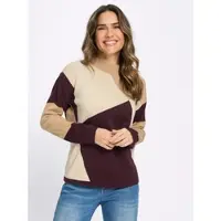 Sieh an! Stehkragen-Pullover in sand-burgund-gemustert | Gr.: 42
