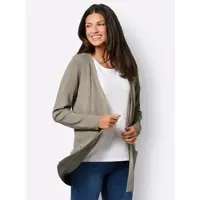 Sieh an! Strickjacke SIEH AN "Long-Strickjacke Longstrickjacke in Viskose-Qualität", Damen, Gr. 50, schlamm, Modisch, V-Ausschnitt, Strickjacken Strickjacke